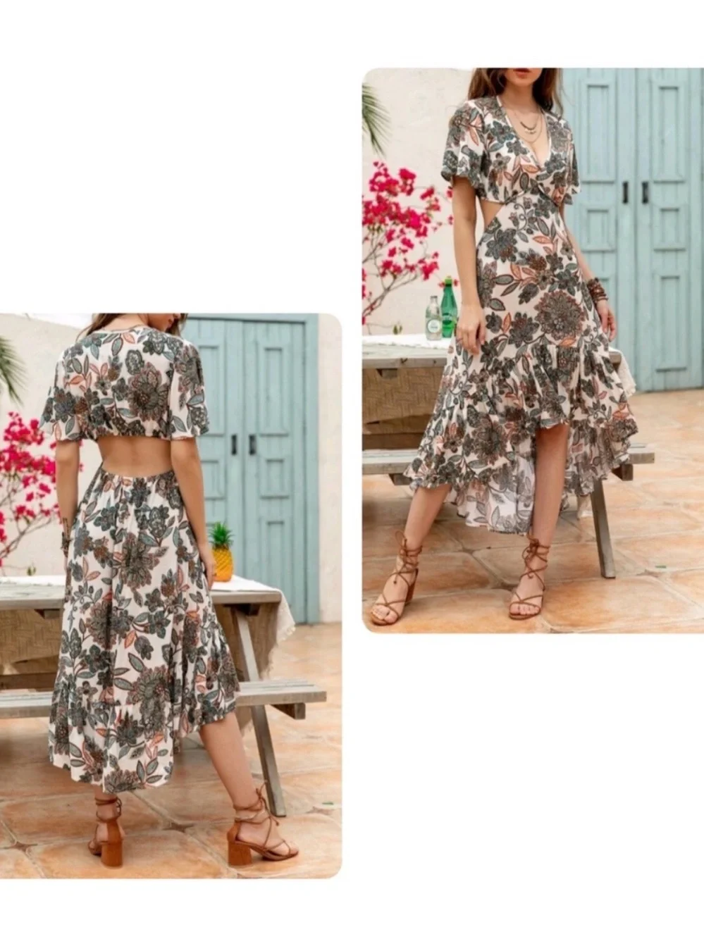 New Rust Tydustty Floral V-Neck High-Low Dress